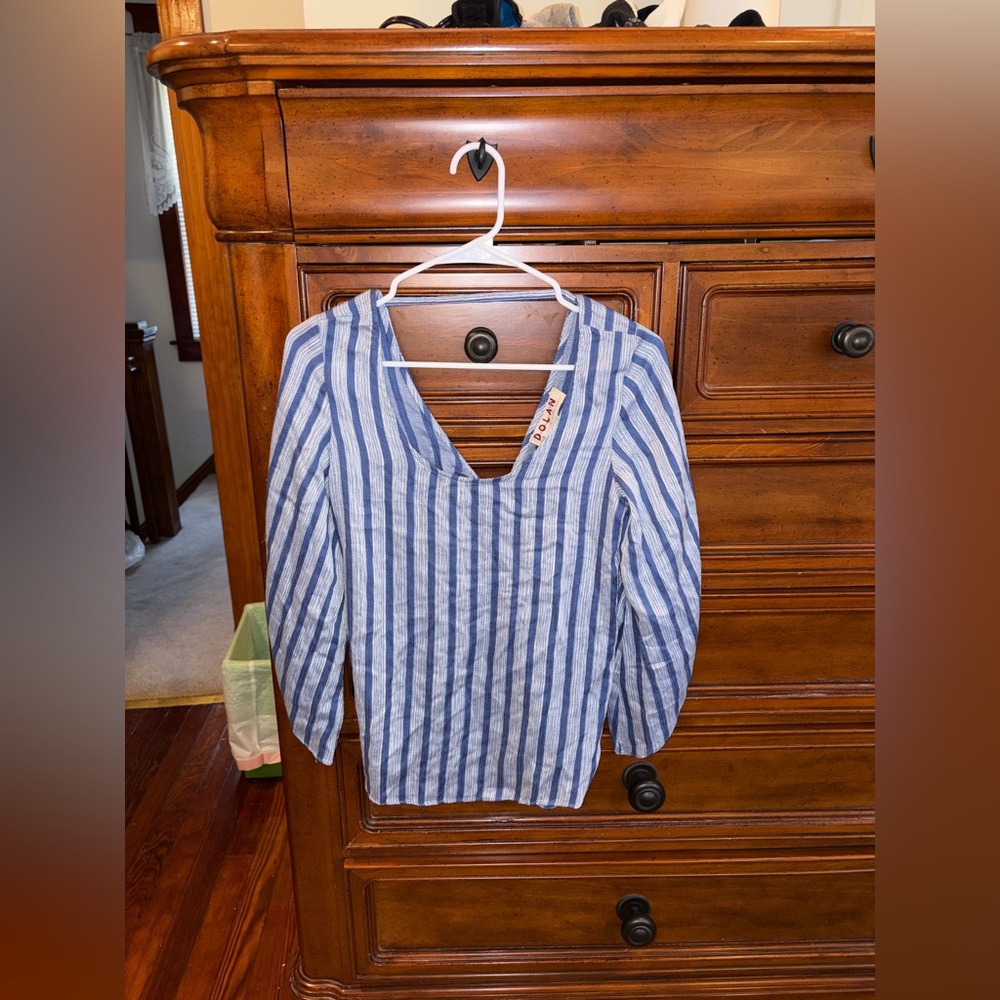 Dolan Left Coast Collection Stripe Blouse Tie Back Rayon Top NWT Size M